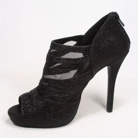 BRAND NEW GUESS WOMEN'S SEXY LACE GLITTER OPEN TOE ZIPPER HIGH HEEL SHOES - Picture 1 of 13